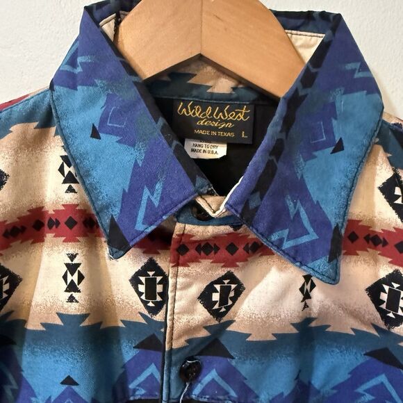 VINTAGE 90S WILD WEST DESIGN AZTEC SOUTHWEST WESTERN SHIRT L USA - Picture 5 of 11